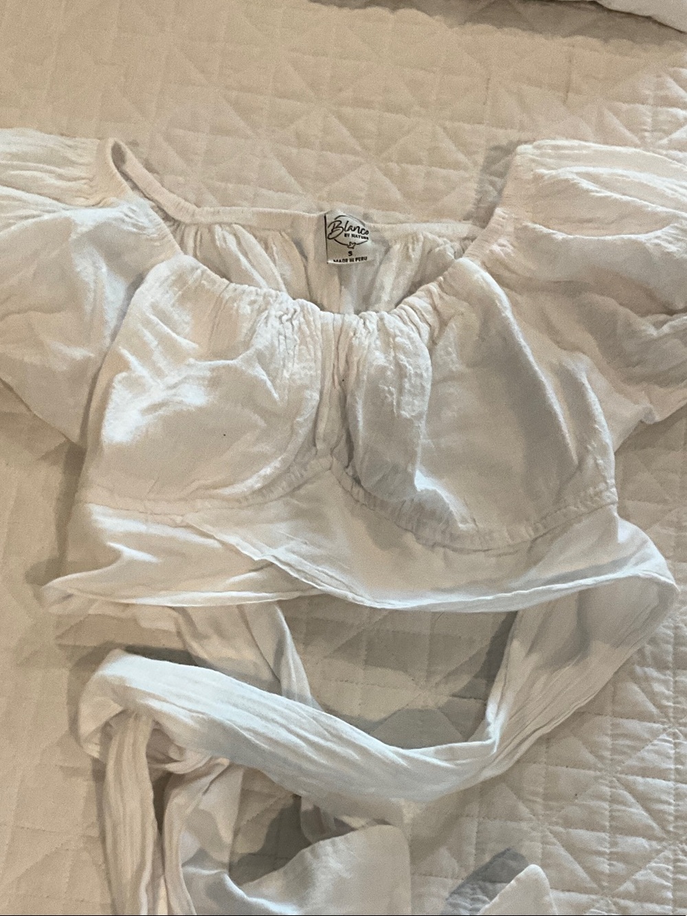 Blanco White Cotton Crop Top with Tie-Front